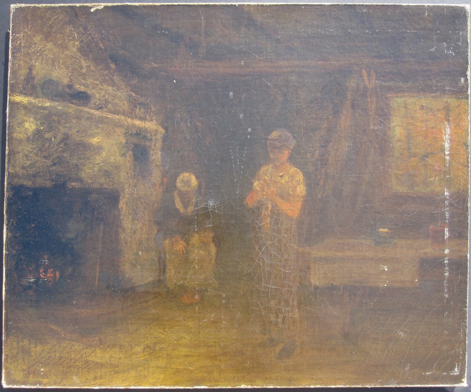 ANTIQUE 1882 AMERICAN GEORGE FULLER 1857/58 AL AFRICAN AMERICAN CABIN PAINTING