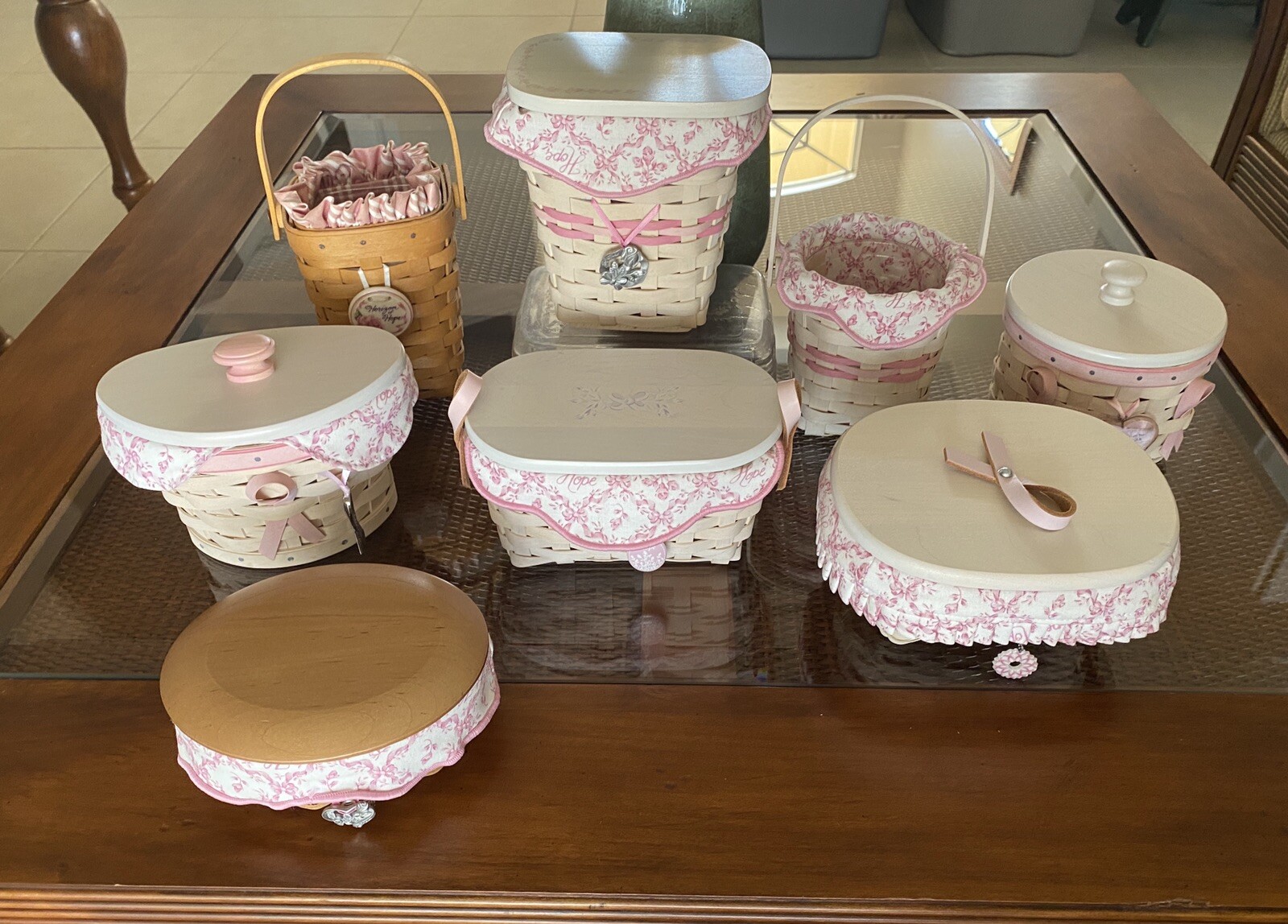 Lot of 8 Different Longaberger Horizon of Hope Baskets Lids Lots Of Extras NEW Lot of 8 Different Longaberger Horizon of Hope Baskets Lids Lots Of Extras NEW