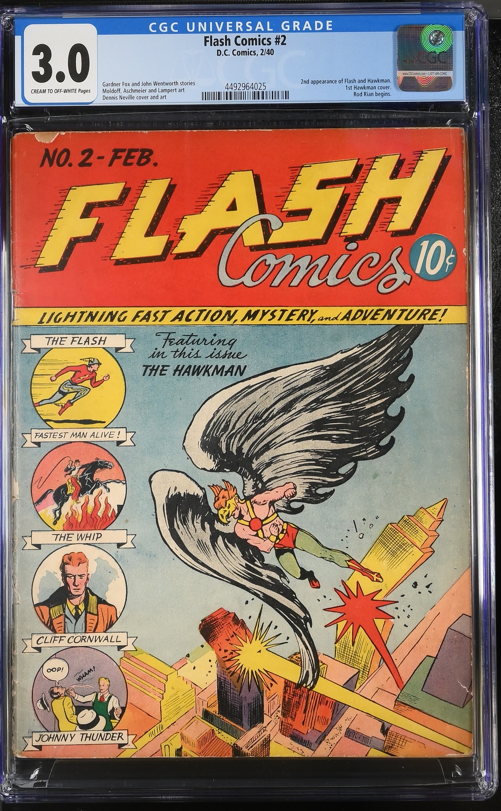 Flash Comics #2 - D.C. Comics 1940 CGC 3.0 2nd appearance of Flash and Hawkman. 
