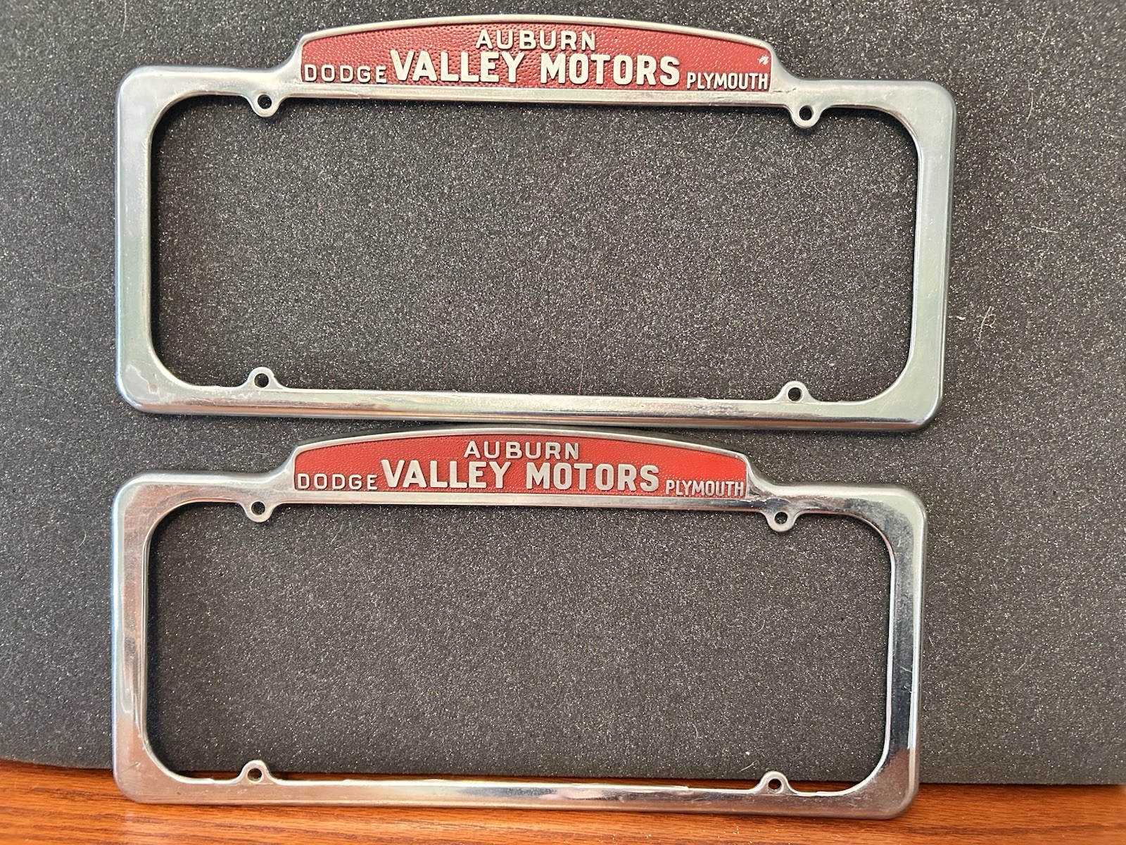 Vintage License Plate Frame Pair Dodge Plymouth Auburn Long Plates 1930’s - 40’s Vintage License Plate Frame Pair Dodge Plymouth Auburn Long Plates 1930’s - 40’s