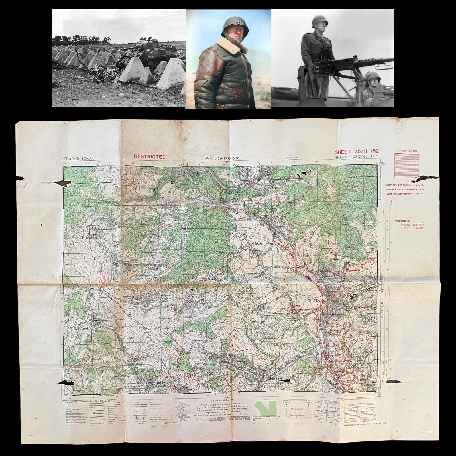 RARE WWII Lt. Gen. George Patton Third Army Siegfried Line Combat Assault Map