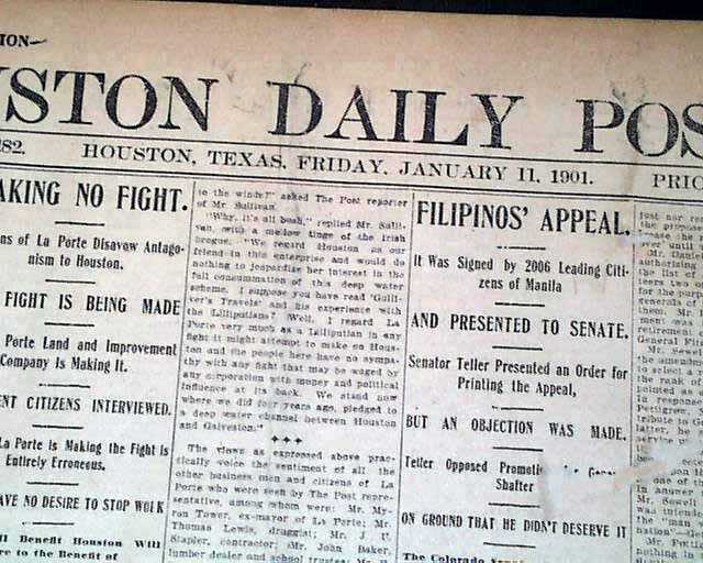 Great SPINDLETOP Gusher Beaumont TX Texas Oil Discovery 1901 Houston Newspaper