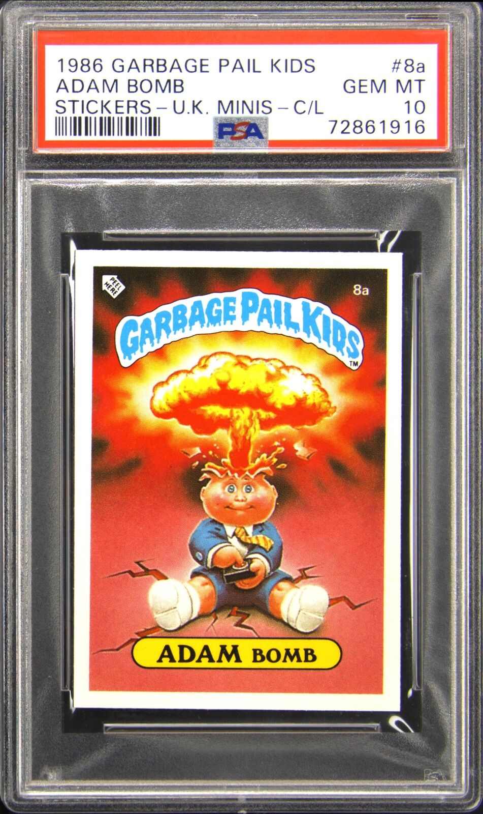 1986 Garbage Pail Kids Stickers U.K. Minis 8a Adam Bomb Checklist PSA 10