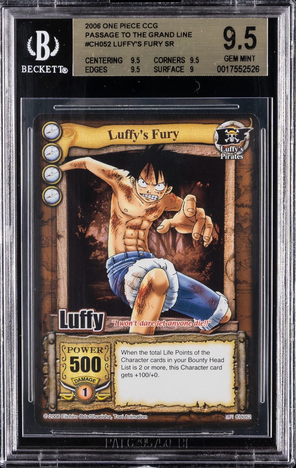 2006 ONE PIECE CCG PASSAGE TO THE GRAND LINE LUFFY'S FURY SILVER RARE - BGS 9.5