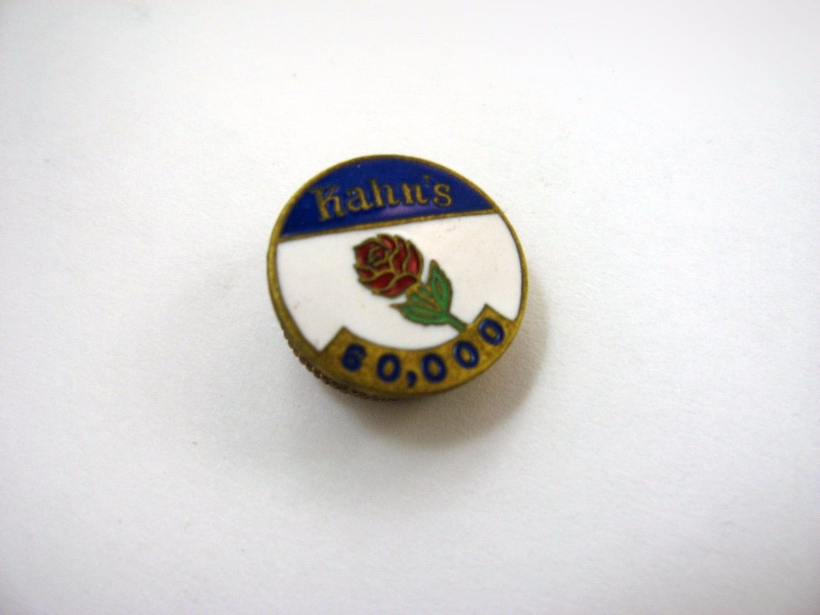 Vintage Kahn's Meats 60,000 Award Pin Enamel Red Rose Lapel Pinback