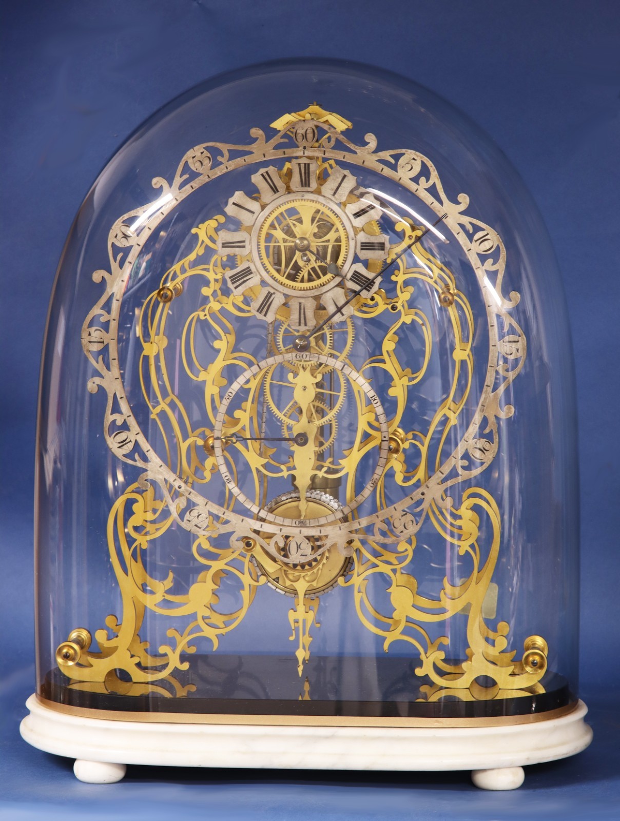 c.1870 English Arabesque Frame Skeleton Regulator Clock by Evans.