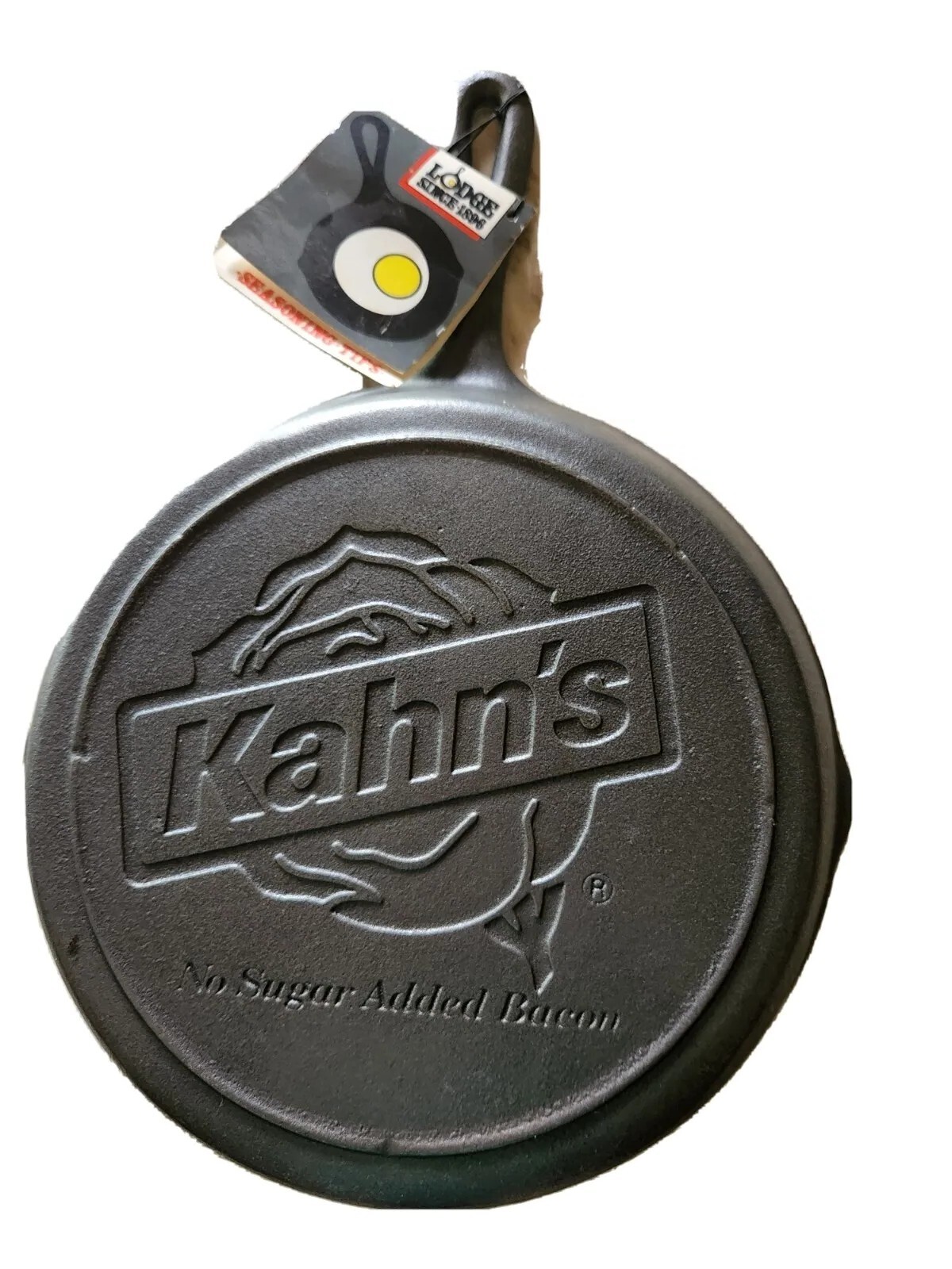 Vintage 10.25 Lodge Cast iron skillet Advertising Kahn's No sugar added bacon