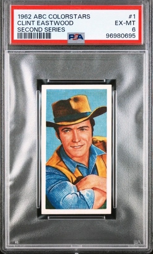 PSA 6 Clint Eastwood ROOKIE CARD 1962 Colorstars #1 ABC Minors Color Stars Rare PSA 6 Clint Eastwood ROOKIE CARD 1962 Colorstars #1 ABC Minors Color Stars Rare