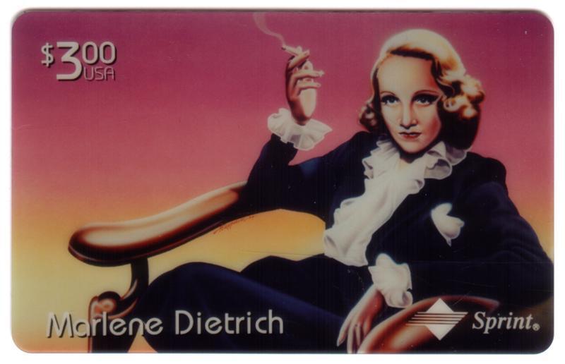$6.00 Marlene Dietrich: by Diff. Artists: Reg & Gold Matched Set of 8 Phone Card