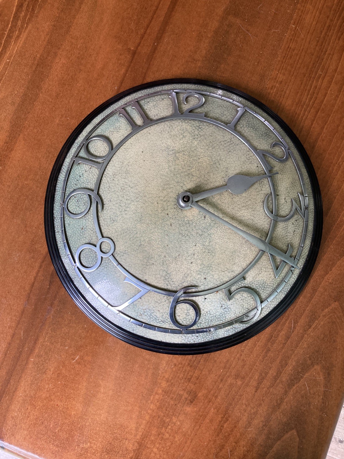 ART DECO SHAGREEN AND CHROME WALL CLOCK BY ZENITH