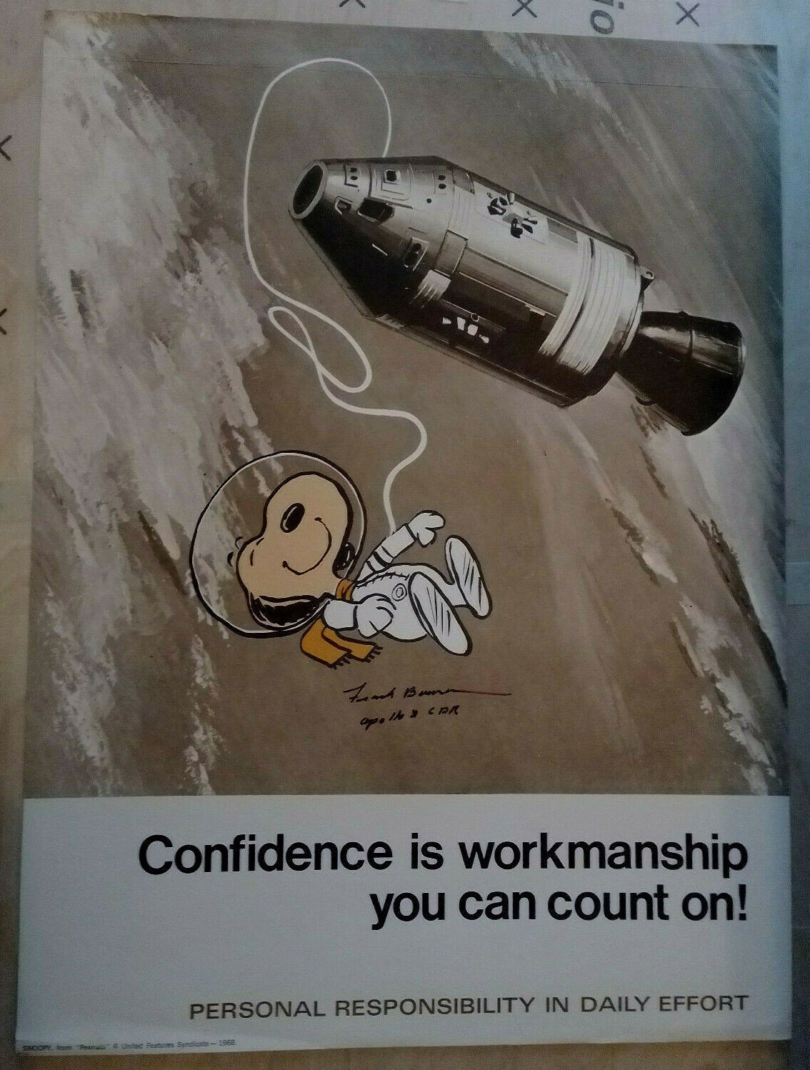 FRANK BORMAN AUTOGRAPHED VINTAGE NASA SNOOPY POSTER FRANK BORMAN AUTOGRAPHED VINTAGE NASA SNOOPY POSTER