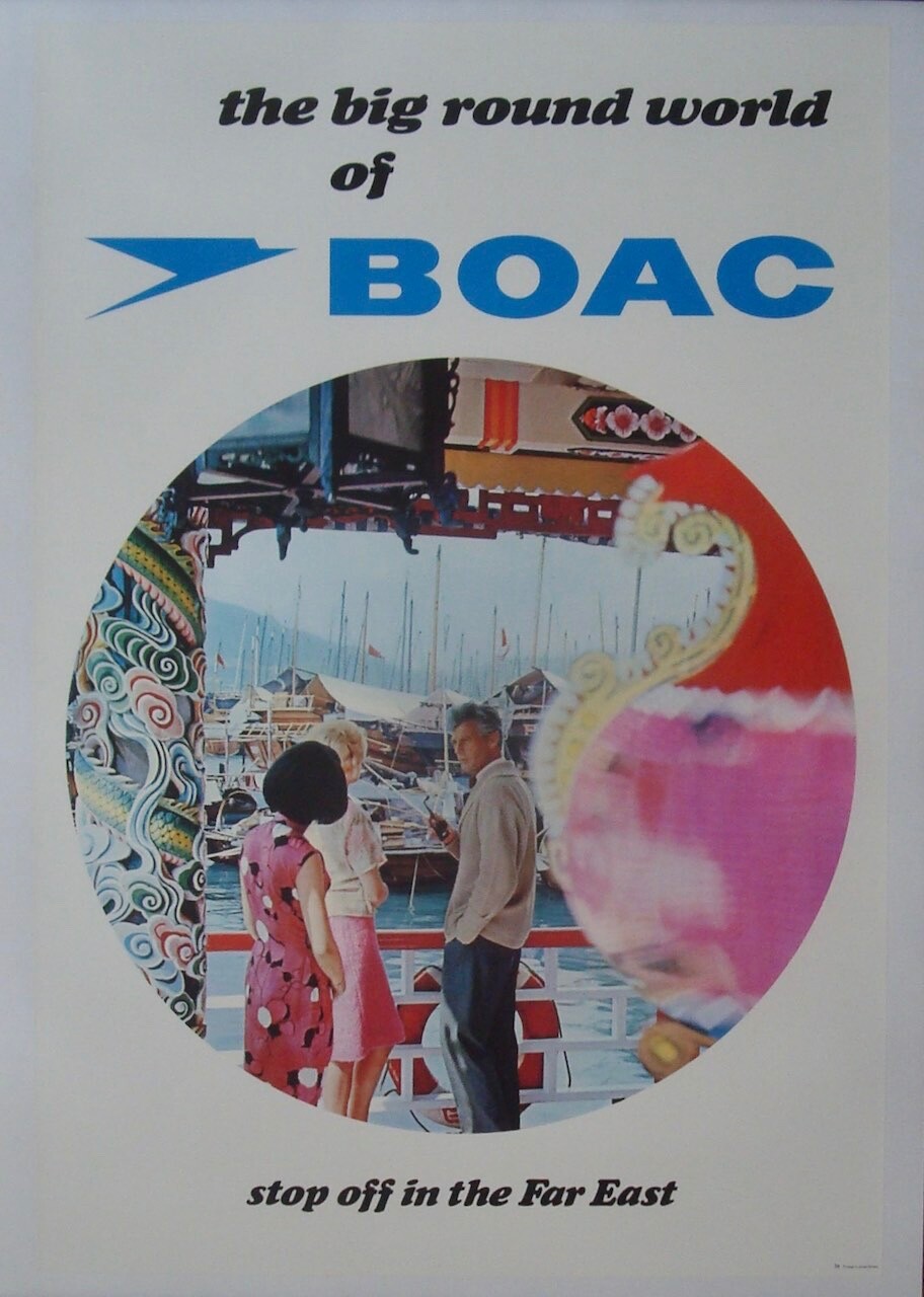 BOAC STOP OFF IN THE FAR EAST 1966 Travel Airlines poster 20x30 LINEN NM