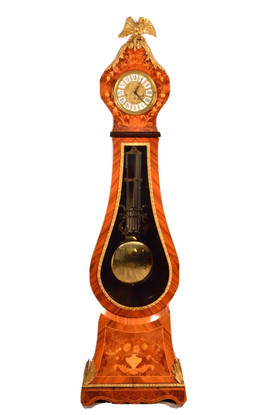 Antique Original Bronze Dore Floral Inlay Westminster Striking Grandfather Clock Antique Original Bronze Dore Floral Inlay Westminster Striking Grandfather Clock