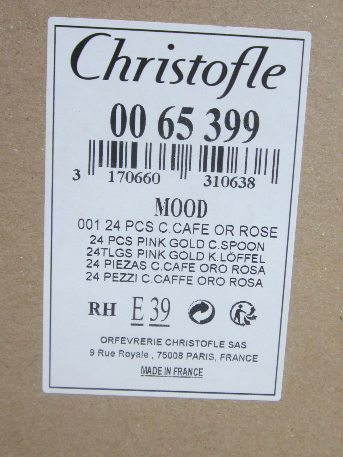 CHRISTOFLE MOOD ROSE GOLD SILVER PLATED 24-PC FLATWARE SET #0065399 BRAND NIB FS CHRISTOFLE MOOD ROSE GOLD SILVER PLATED 24-PC FLATWARE SET #0065399 BRAND NIB FS