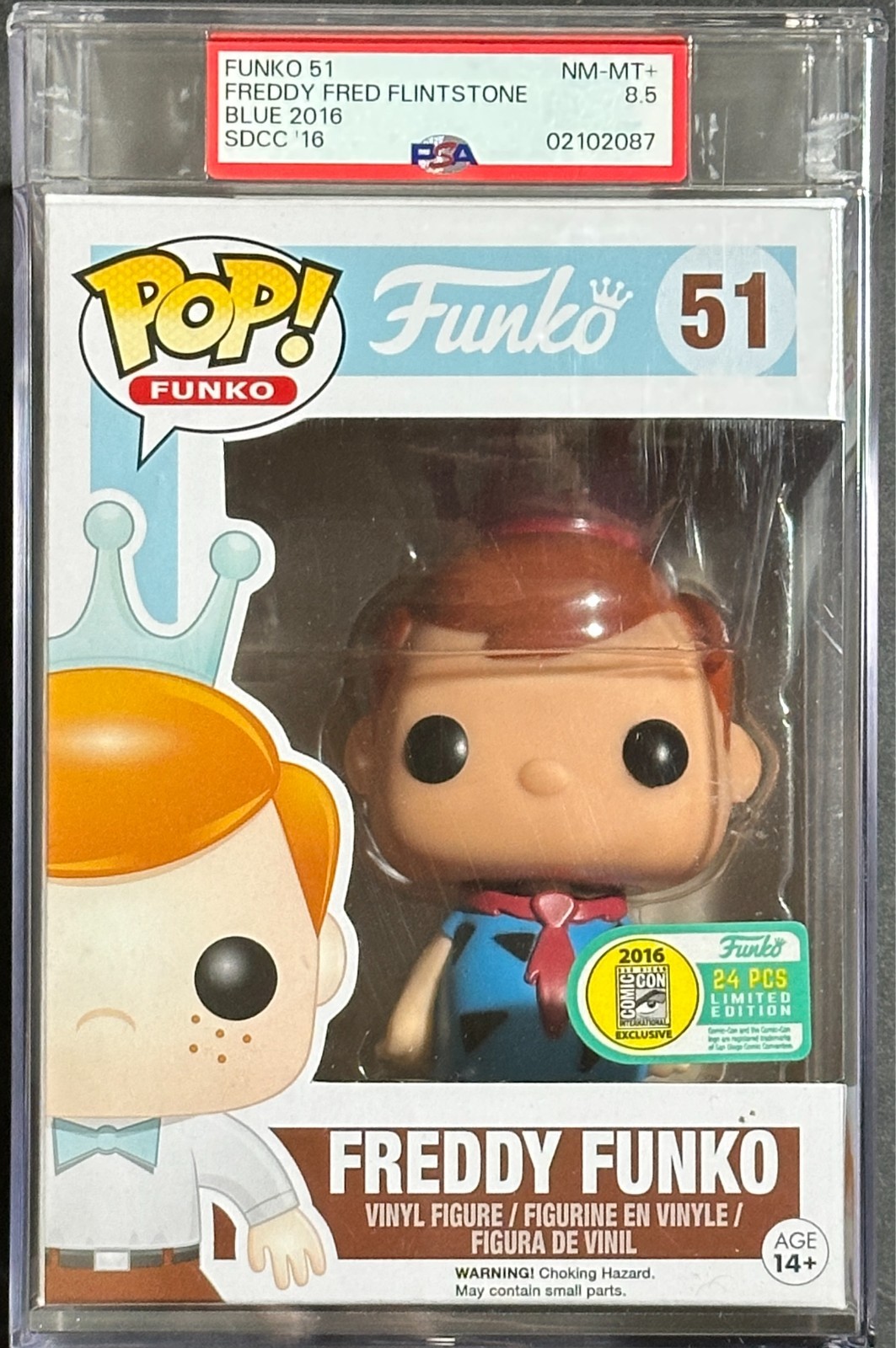 Funko Pop Freddy Funko Fred Flinstone Blue 51 LE 24 Pieces SDCC 2016 PSA 8.5 Funko Pop Freddy Funko Fred Flinstone Blue 51 LE 24 Pieces SDCC 2016 PSA 8.5