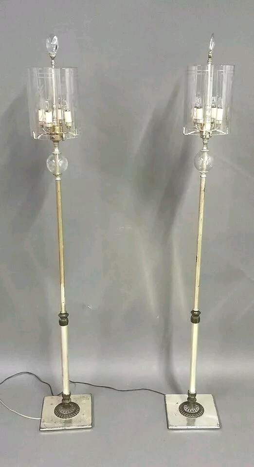 PAIR Vintage 1930s-40s Art Deco Hollywood Regency Floor Lamp Lamps w/Shade 63 PAIR Vintage 1930s-40s Art Deco Hollywood Regency Floor Lamp Lamps w/Shade 63