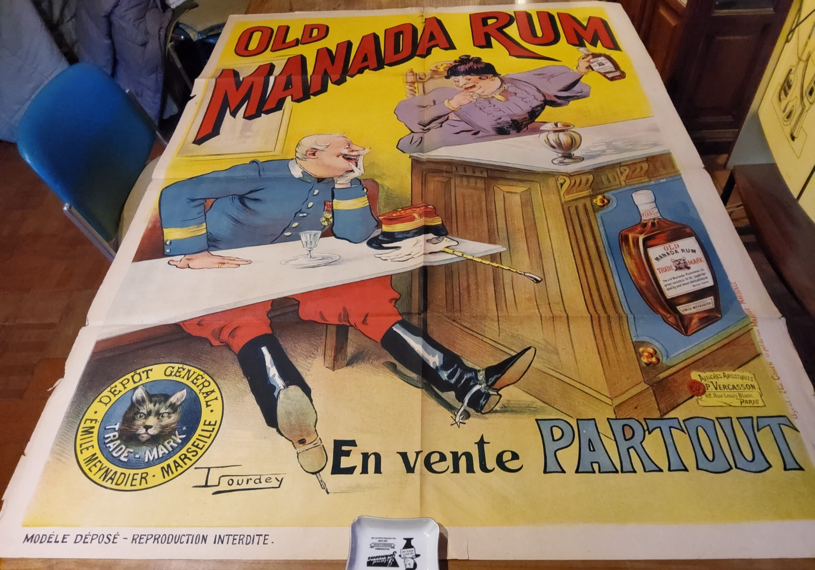 ORIGINAL VINTAGE LITHOGRAPH POSTER OLD MANADA RUM by M.L. Lourdey 1890's (rare)