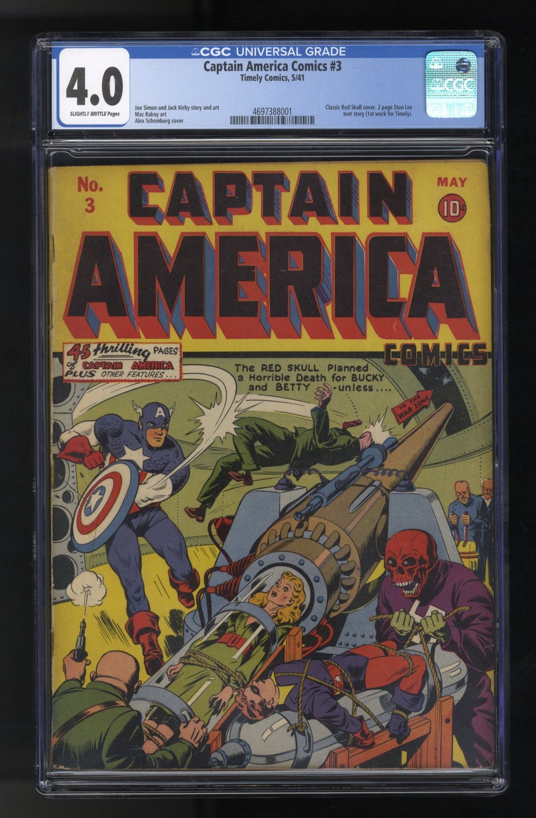 Captain America Comics #3 CGC VG 4.0 Classic Red Skull Cover Timely 1941