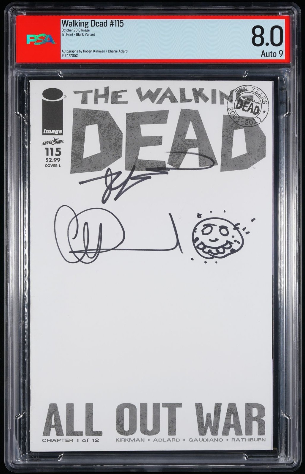 2013 The Walking Dead 115 Blank Variant (Signed by Kirkman & Adlard) PSA 8