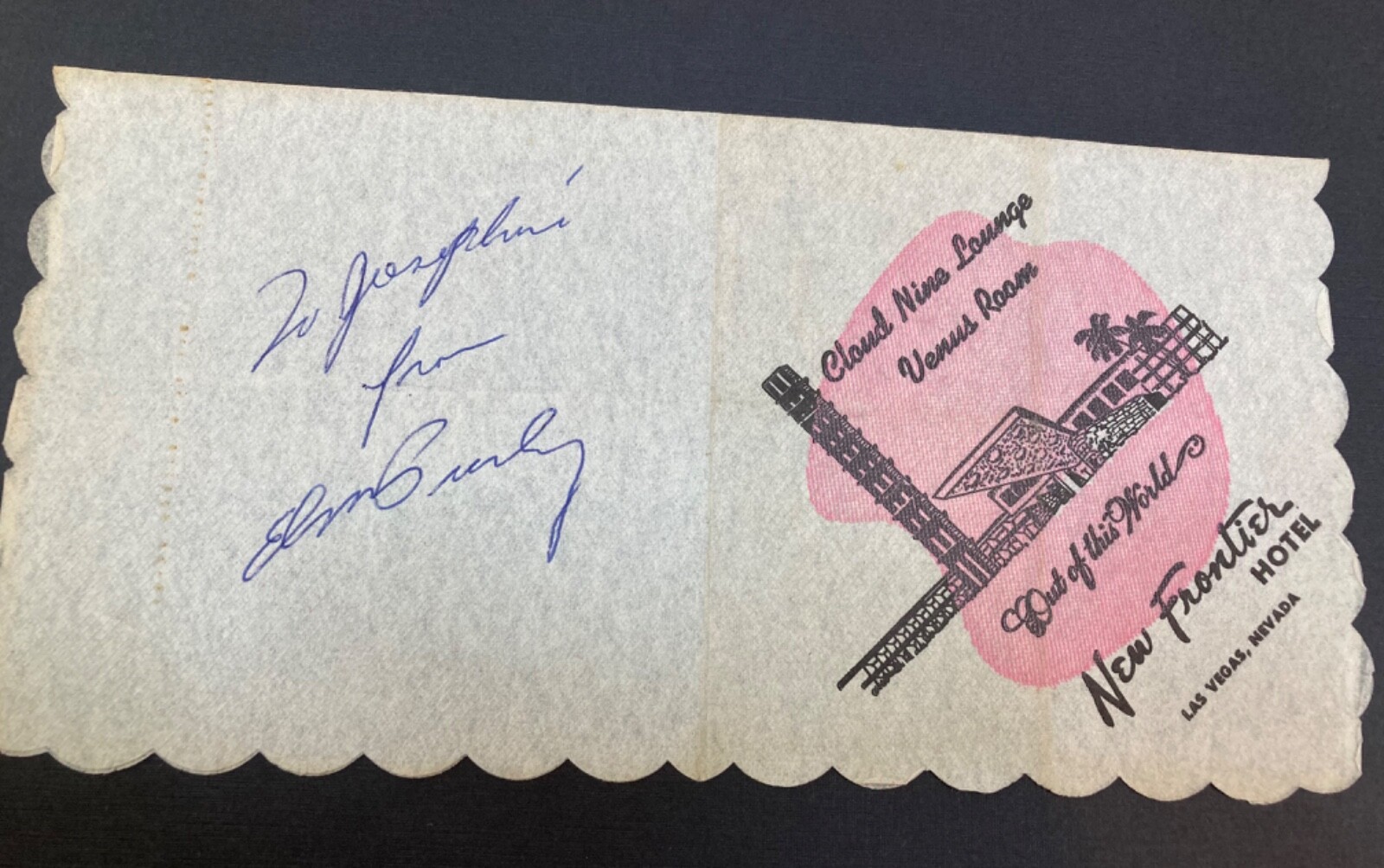 Elvis Presley 1st Las Vegas debut signed New Frontier Casino Napkin 1956, Rare Elvis Presley 1st Las Vegas debut signed New Frontier Casino Napkin 1956, Rare