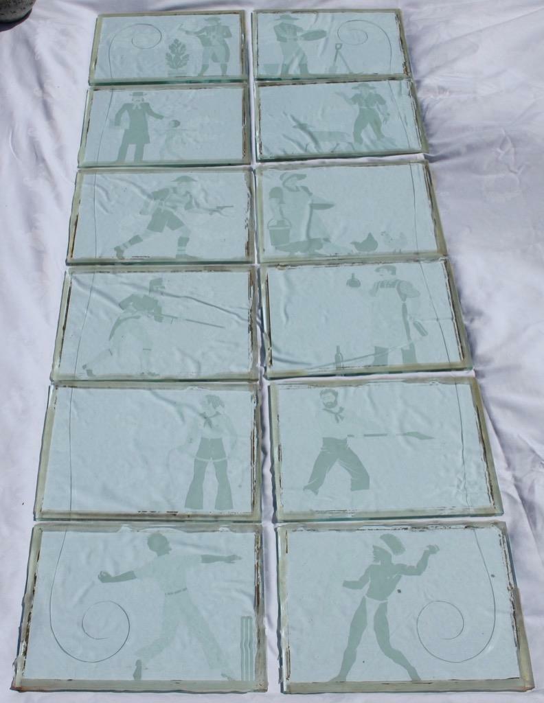 PORT LINE MV PORT BRISBANE 12 X ART DECO ETCHED OCEAN LINER GLASS PANELS C-1949 PORT LINE MV PORT BRISBANE 12 X ART DECO ETCHED OCEAN LINER GLASS PANELS C-1949