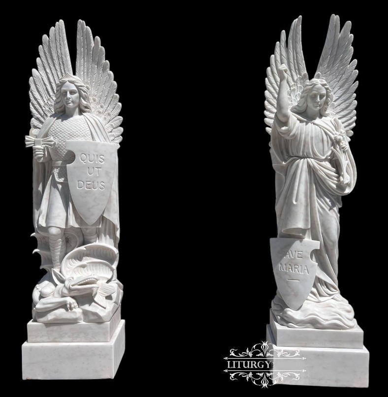 Pair of Carved White Marble Angel Statues, 93