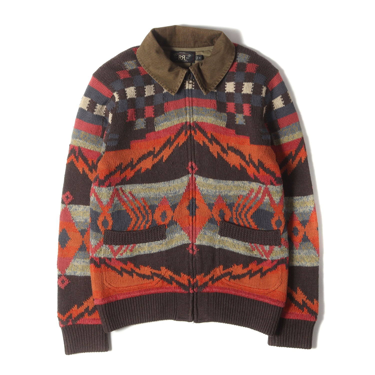 Rrl Double Rl Jacket Brown Size Xs Native Pattern Hand Knit Full Zip Work Men Vi