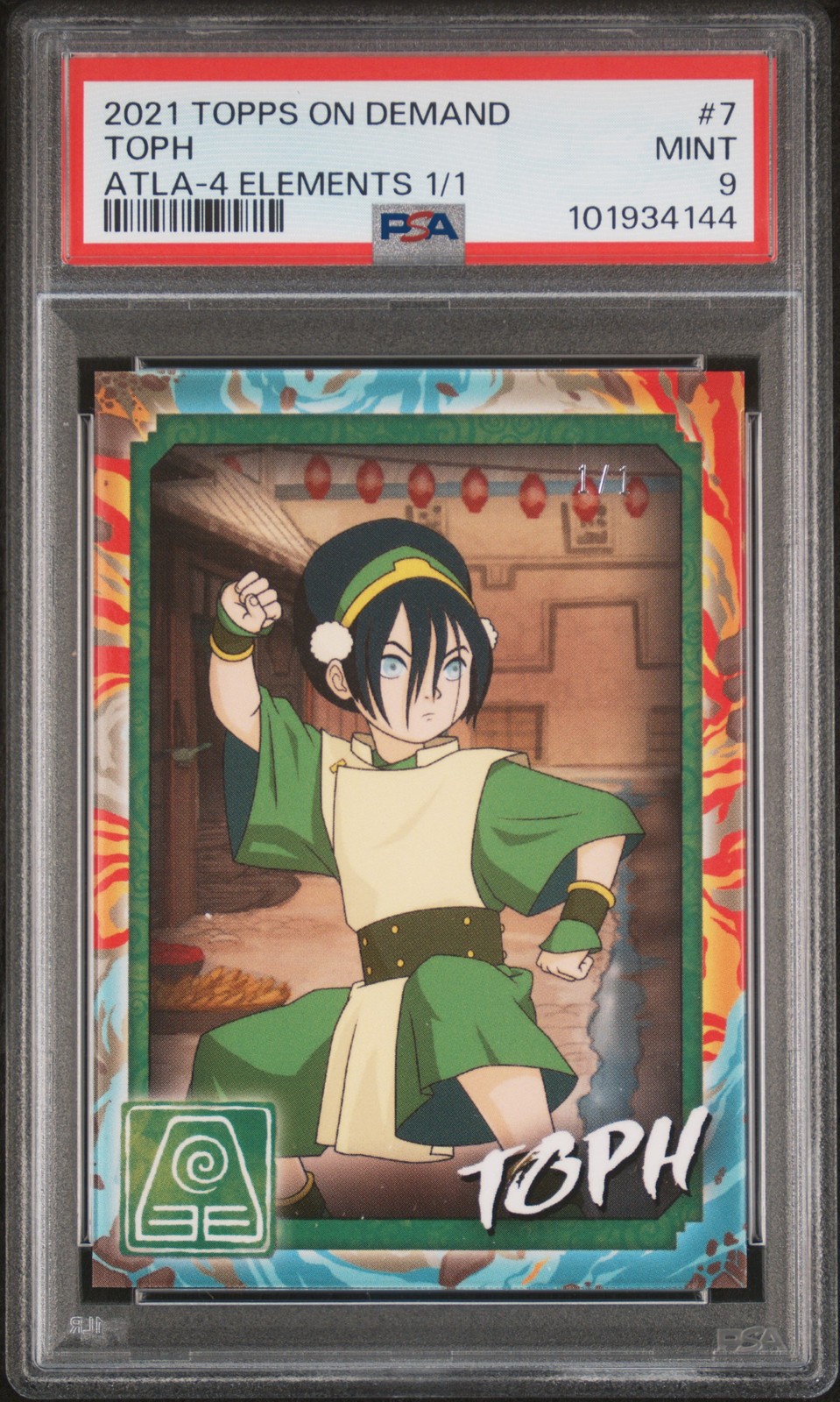 2021 TOPPS ON DEMAND AVATAR: THE LAST AIRBENDER 4 ELEMENTS 1/1 #7 TOPH 1/1 PSA 9
