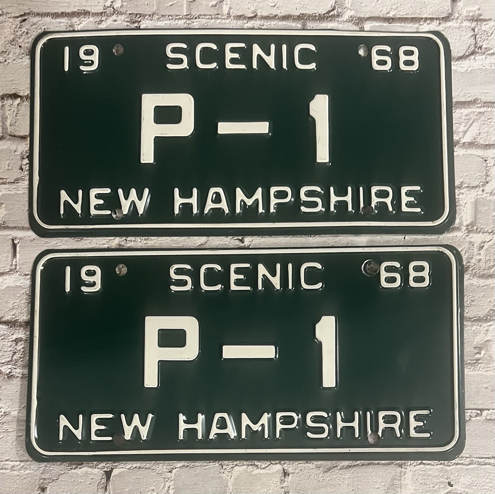 1968 Scenic New Hampshire License Plate Matched Pair / Set P-1 1968 Scenic New Hampshire License Plate Matched Pair / Set P-1