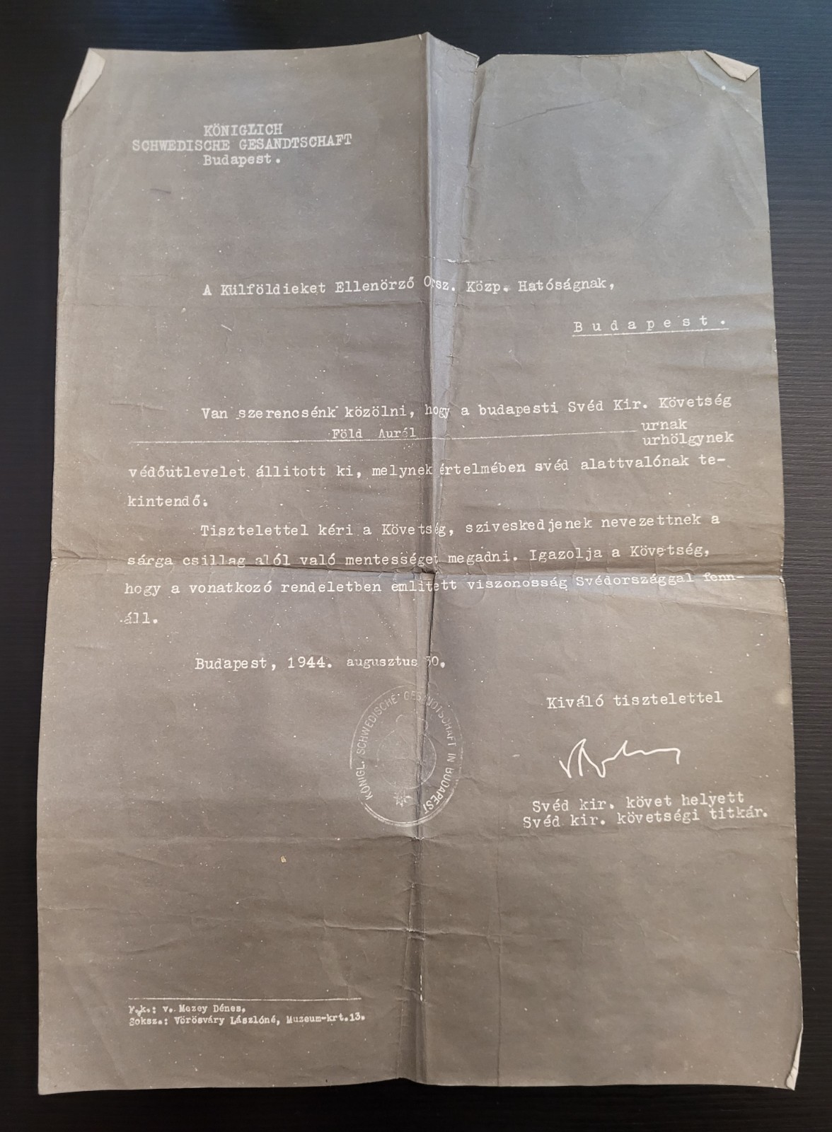 Holocaust Hero WWII RAOUL WALLENBERG document scarce Holocaust Hero WWII RAOUL WALLENBERG document scarce