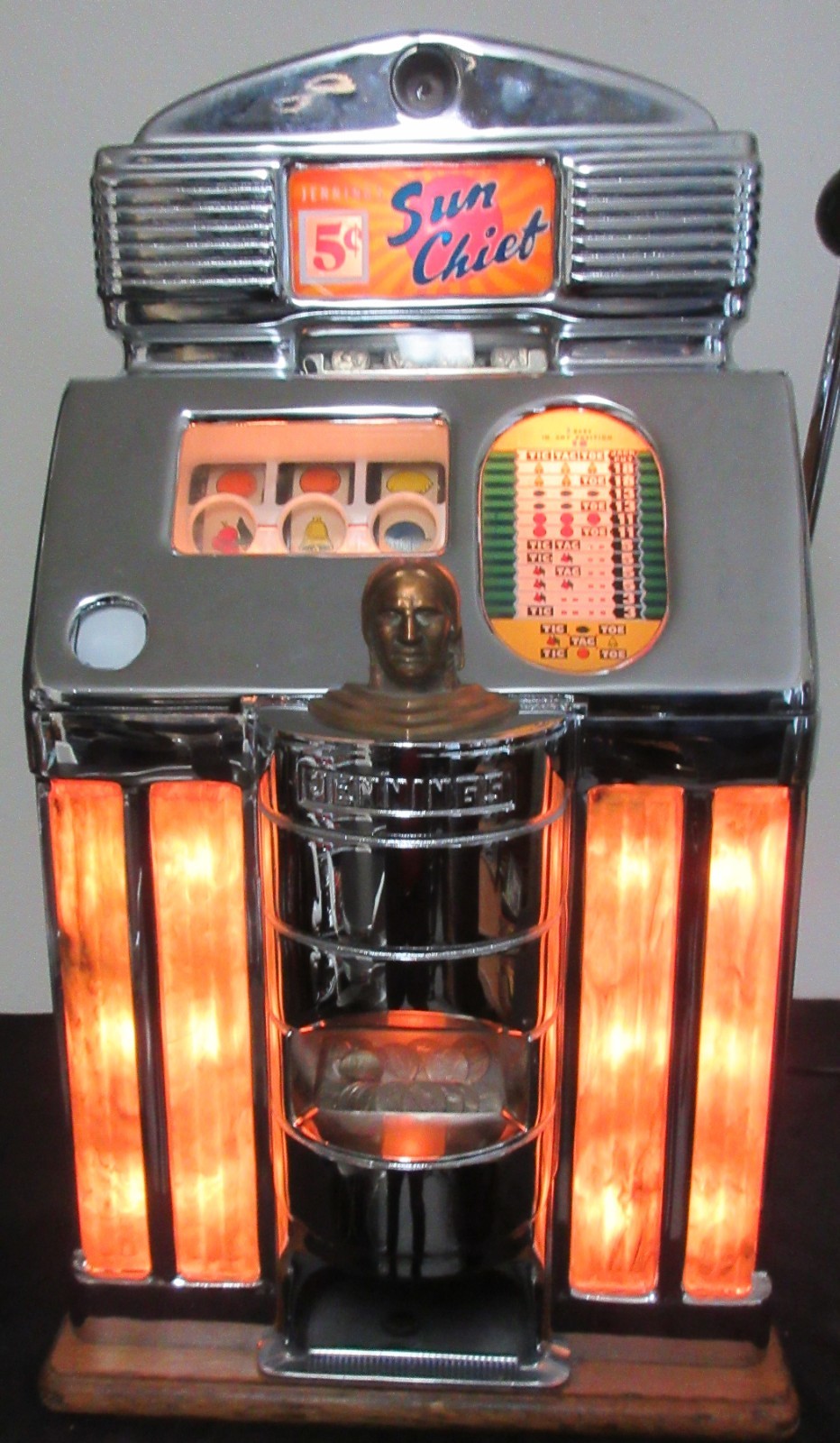 Jennings 5c Amber Lite Up Sun Chief Slot Machine Circa 1940's
