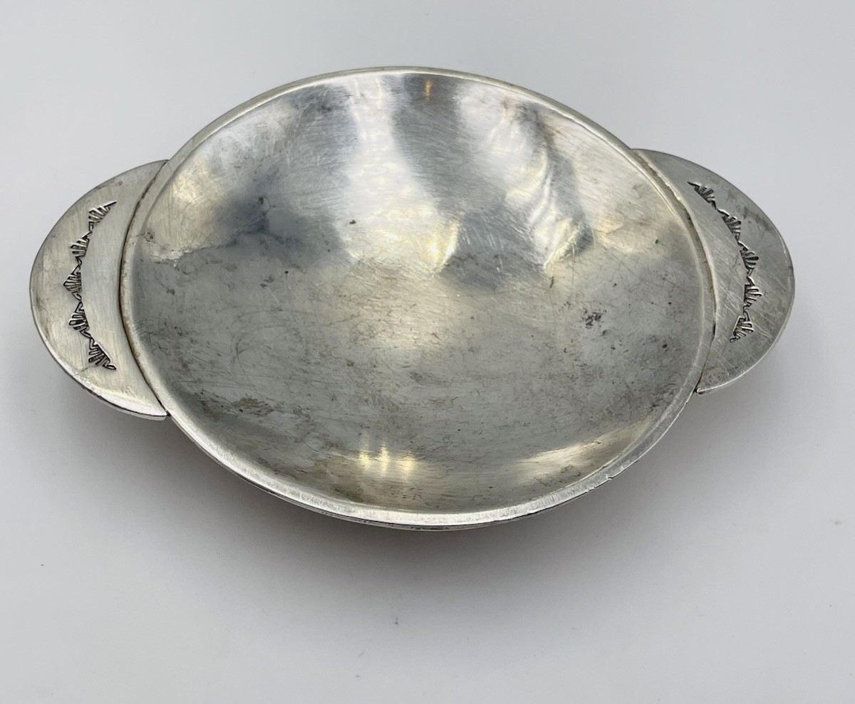 Eugene Belone Vintage Navajo Sterling Silver Heavy Solid Ashtray Handled Dish Eugene Belone Vintage Navajo Sterling Silver Heavy Solid Ashtray Handled Dish