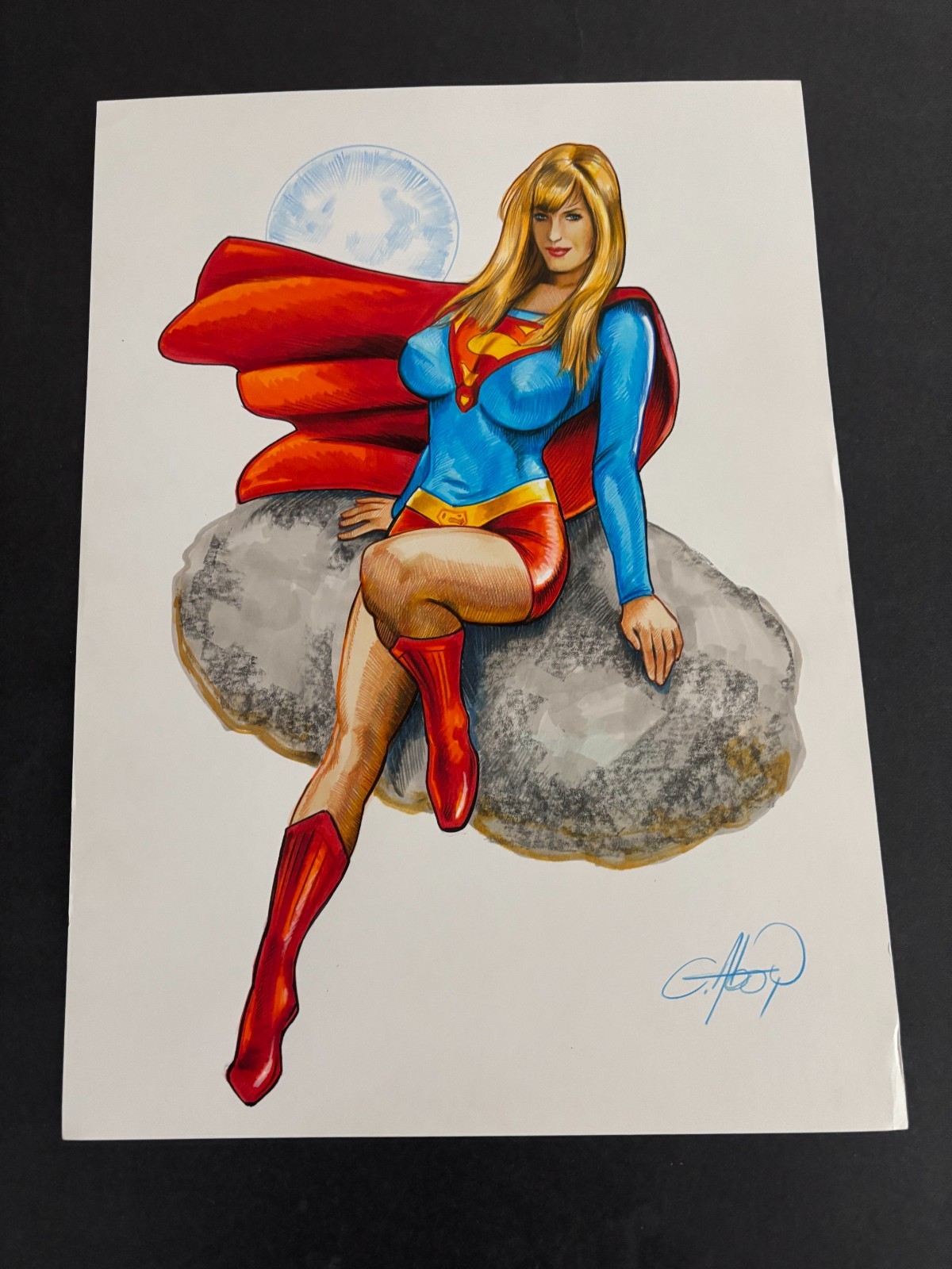 Claudio Aboy - Supergirl Pin-Up Illustration Original Art (undated Claudio Aboy - Supergirl Pin-Up Illustration Original Art (undated