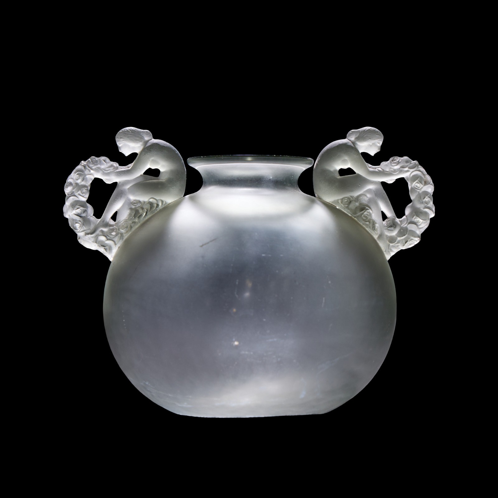 René Lalique 1926 Bouchardon Handle Vase in Opalescent Glass René Lalique 1926 Bouchardon Handle Vase in Opalescent Glass