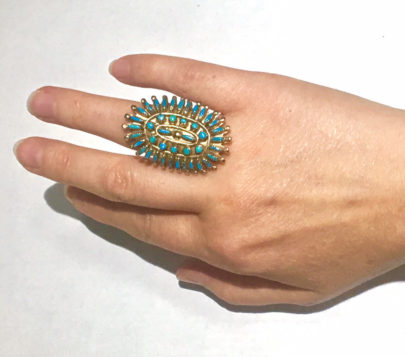 Very LARGE RaRe Zuni petit point solid 14k gold vintage ring Very LARGE RaRe Zuni petit point solid 14k gold vintage ring