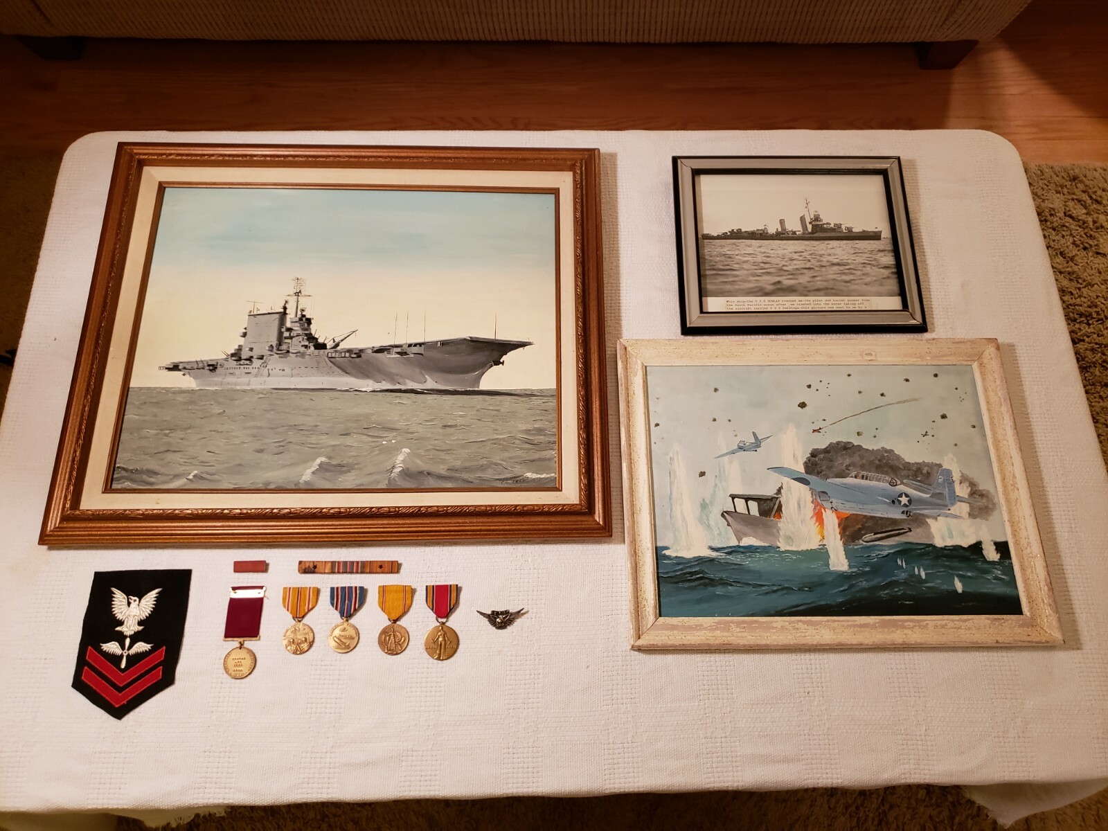 WWII USS SARATOGA Torpedo Plane Aviator (VT-3) grouping - Paintings, Medals, + WWII USS SARATOGA Torpedo Plane Aviator (VT-3) grouping - Paintings, Medals, +