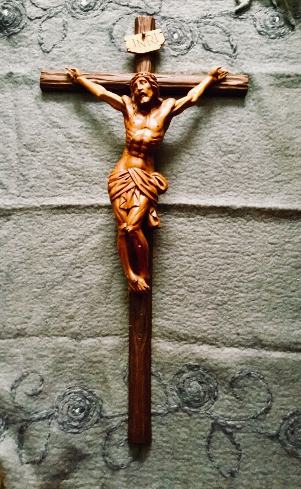 Antique Wooden Jesus Christ Crucifix Cross Religious Catholic Statue Carved 40”