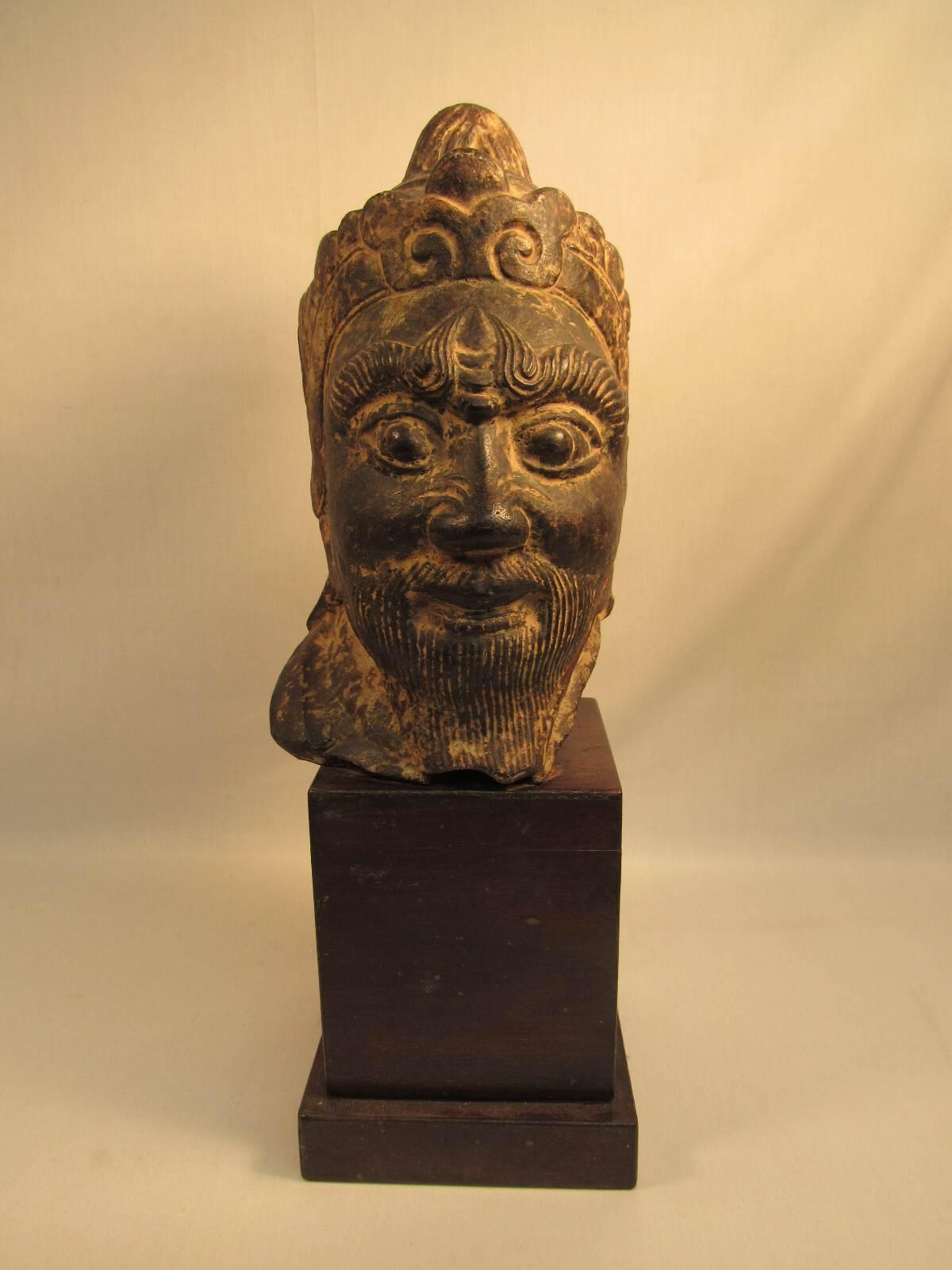 Southeast Asian Metal Head Bust Statue Soldier King Crown Hamptons Estate Find 