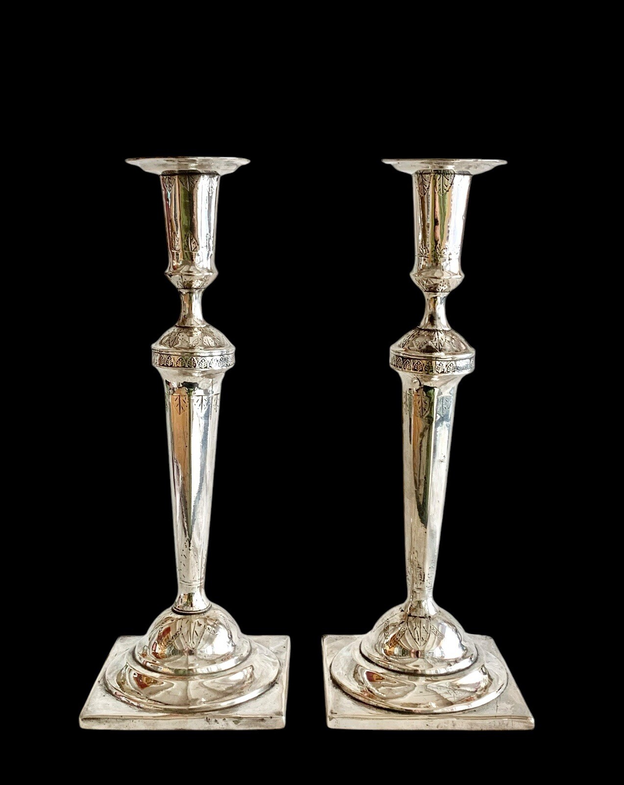 Antique 19CT Poland 12 Loth Solid Silver Jewish Judaic Candle Sticks H.Engraved Antique 19CT Poland 12 Loth Solid Silver Jewish Judaic Candle Sticks H.Engraved