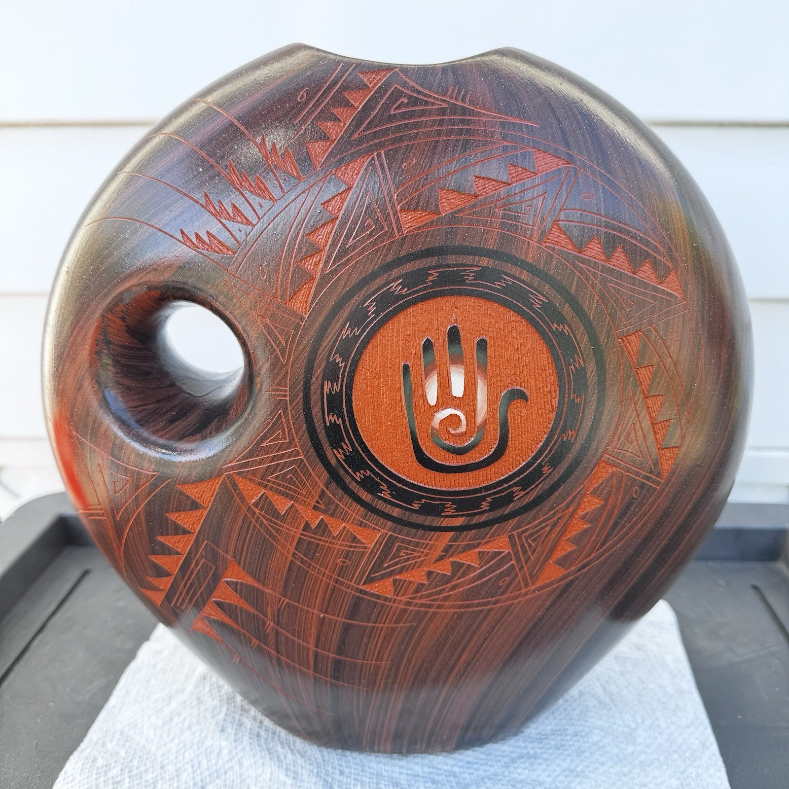 Vintage Navajo Handmade Pottery Vase “Shaman’s Handprint” By Mitchell Blackhorse