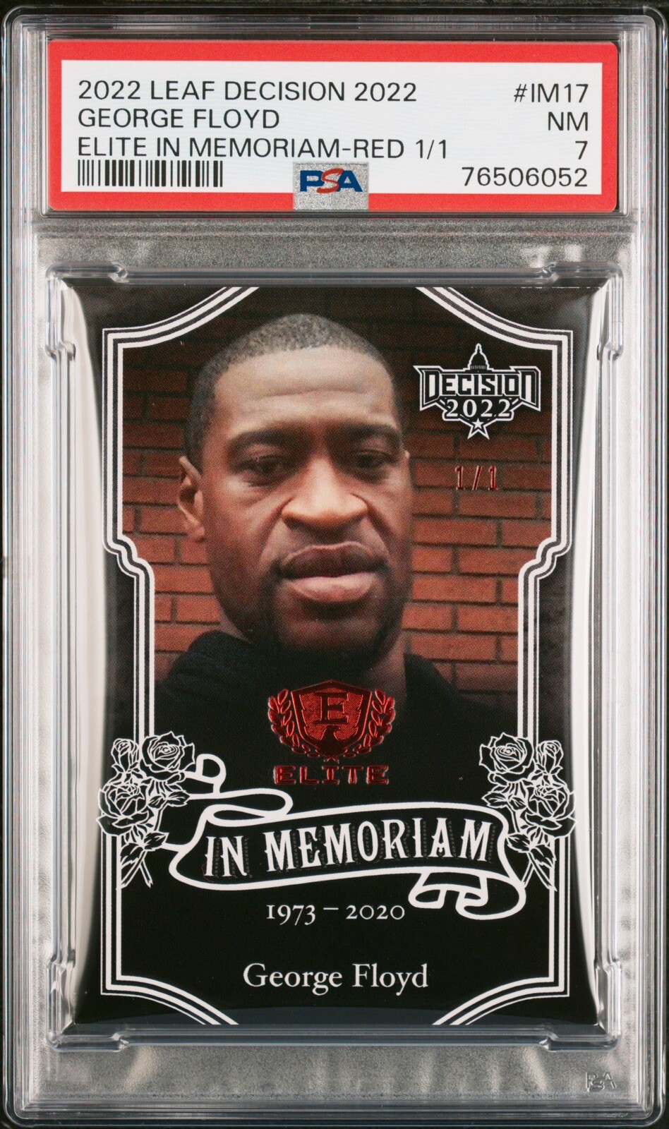 George Floyd 2022 Leaf Decision In Memoriam Premium #IM17 RED FOIL 1/1 PSA 7