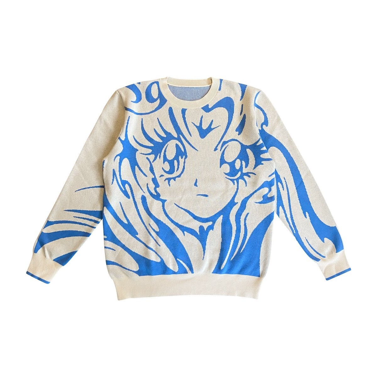 ✅ Curse - Sailor Moon Knit Sweater – CREAM & BLUE – MEDIUM – Limited Edition 🌙
