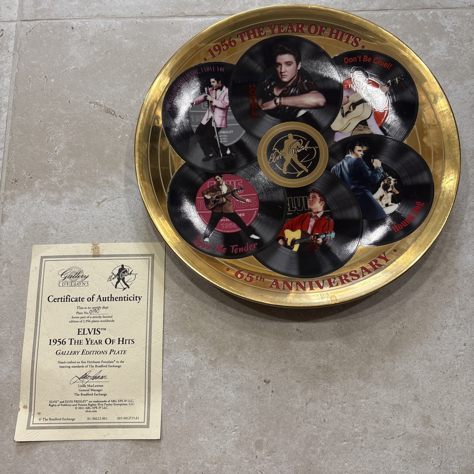 Elvis Presley 1956 Year of Hits Bradford Exchange Plate #0190 COA Limited 1956