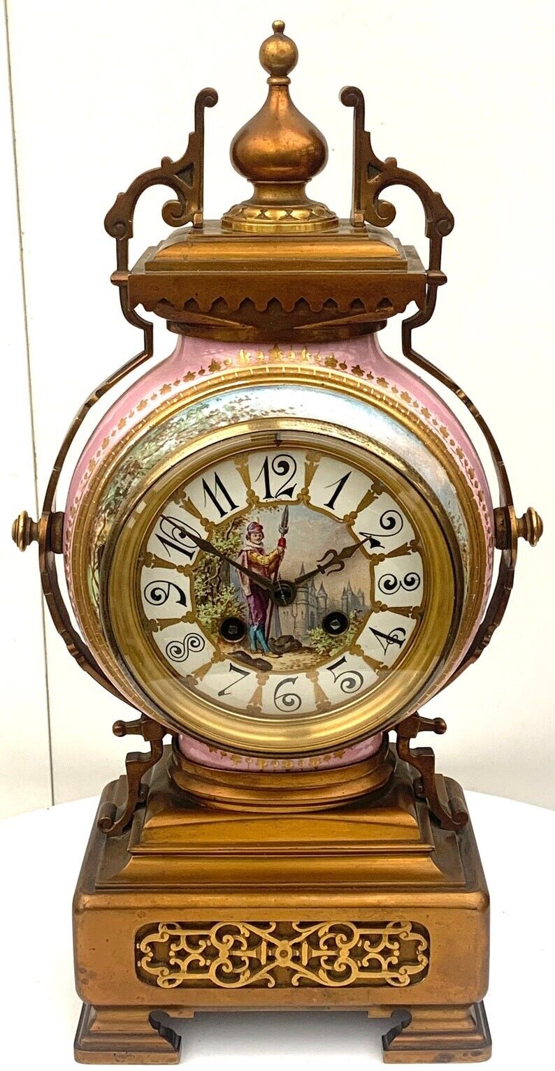 Art Luxury Antique French Mantel Clock – 8-Day Striking Pink Sevres Ormolu 1870