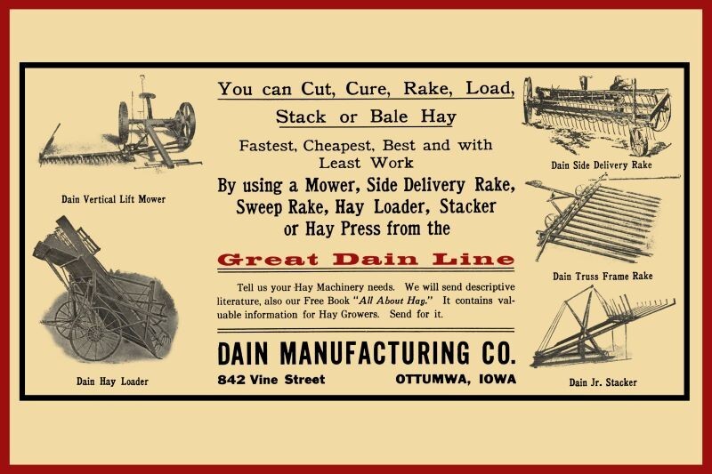 1910 Dain Mfg. Implements, Ottumwa, Iowa NEW Sign 24 1910 Dain Mfg. Implements, Ottumwa, Iowa NEW Sign 24