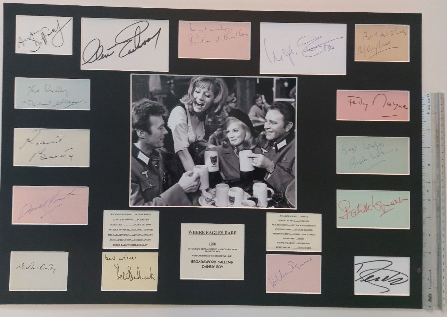 WHERE EAGLES DARE 1968 FILM SIGNED BY 15 AUTOGRAPH DISPLAY SCARCE & UNIQUE