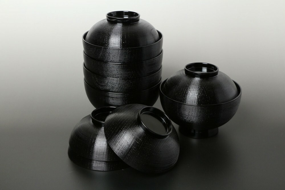 Owan Japanese soup bowl Echizen Lacquerware Handcraft 5set Chisuji Stripe Black