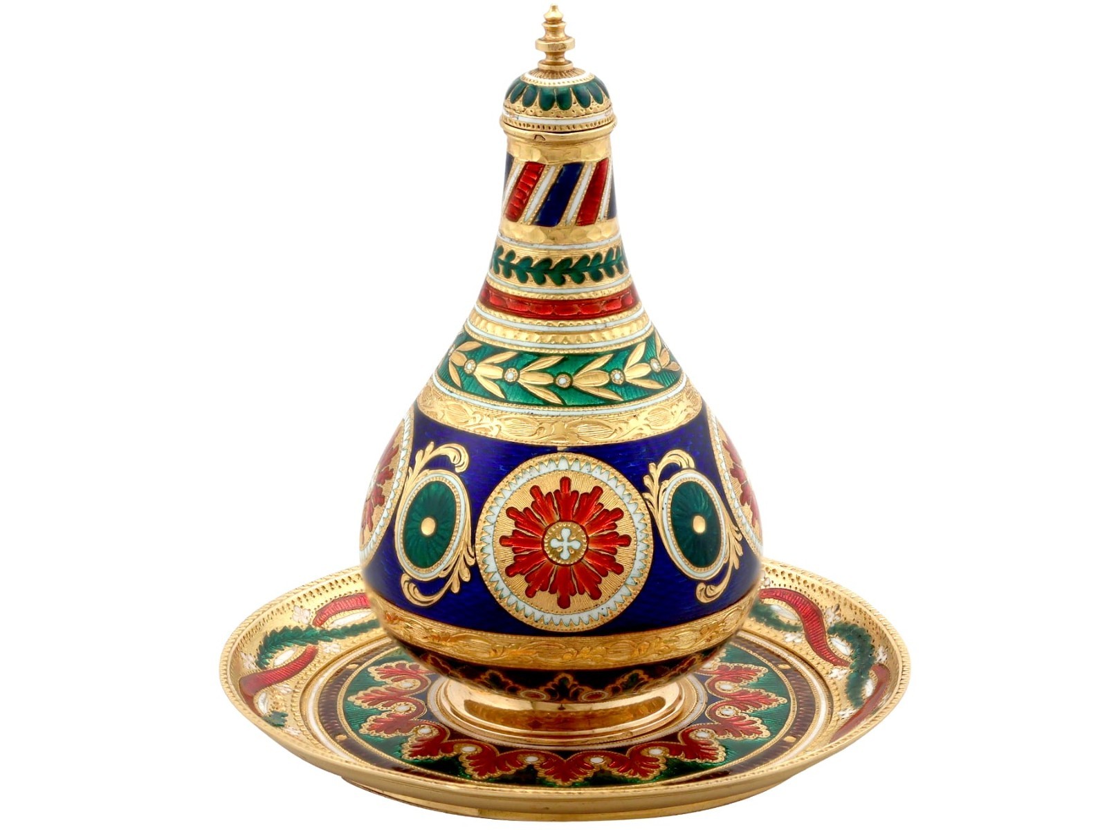 Antique French 18ct Gold and Hot Enamel Scent Bottle and Tray (1820)