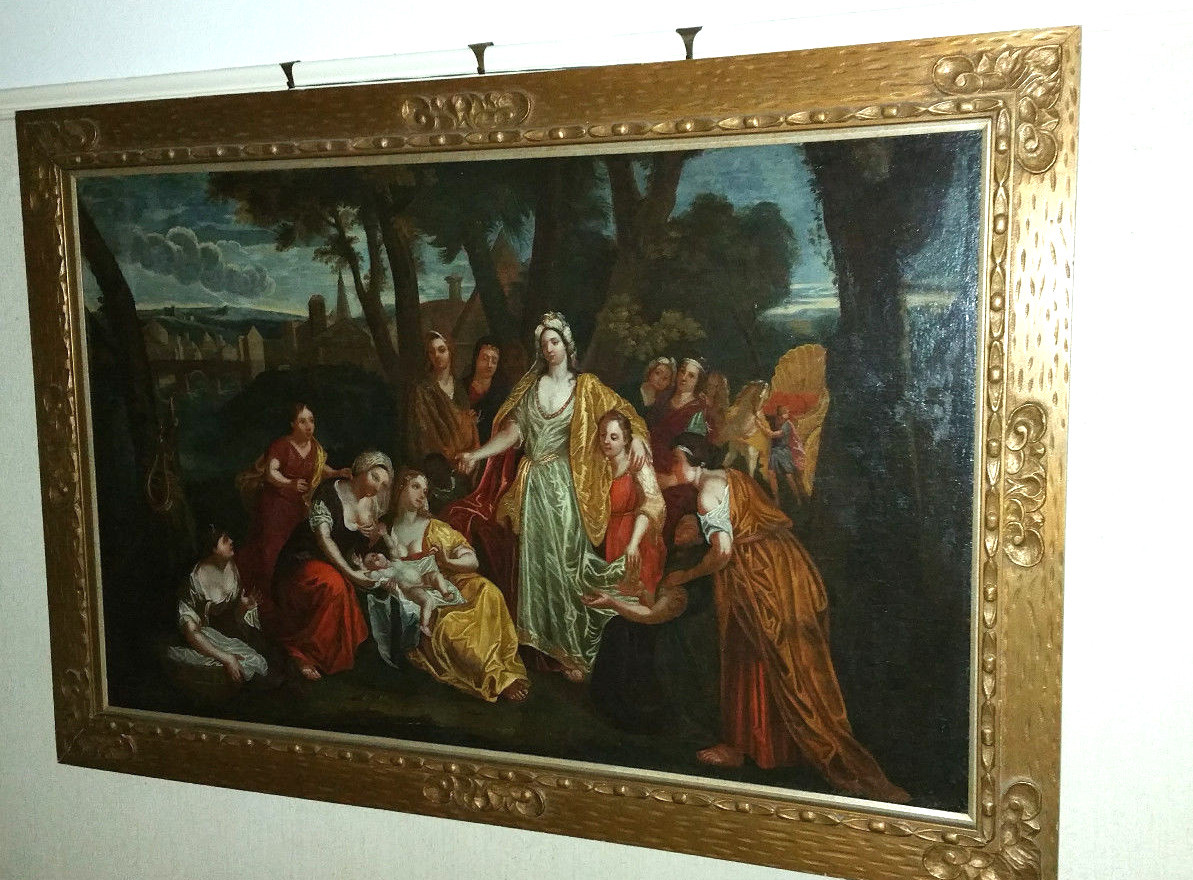 Large 17th Century Italian Biblical Judaica Painting, Moses from the Nile Large 17th Century Italian Biblical Judaica Painting, Moses from the Nile