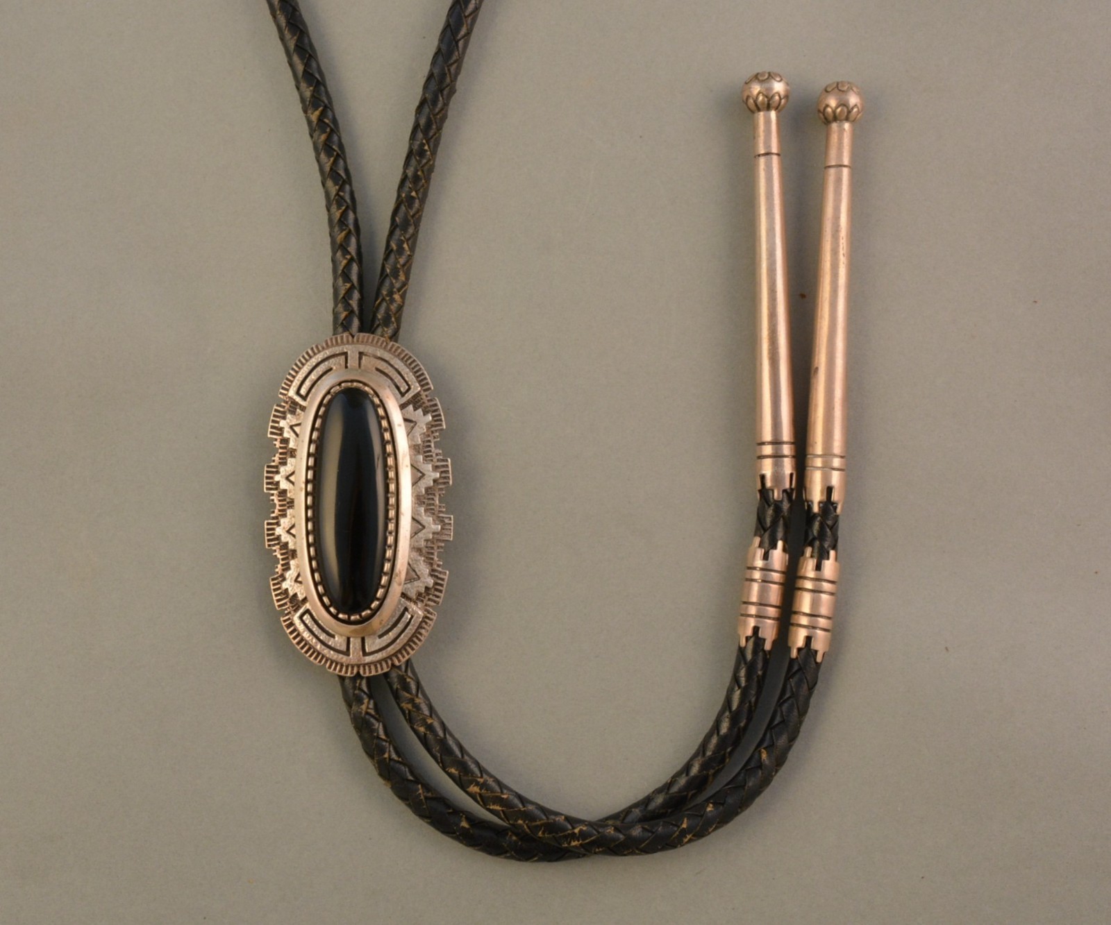 Toney Mitchell - Large Navajo Intricate Sterling Silver with Onyx - Bolo Tie Toney Mitchell - Large Navajo Intricate Sterling Silver with Onyx - Bolo Tie